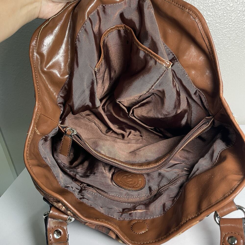 Etienne Aigner Double Handle Purse Hand Bag Snake Print Brown Magnet Close Flaws - Picture 9 of 14